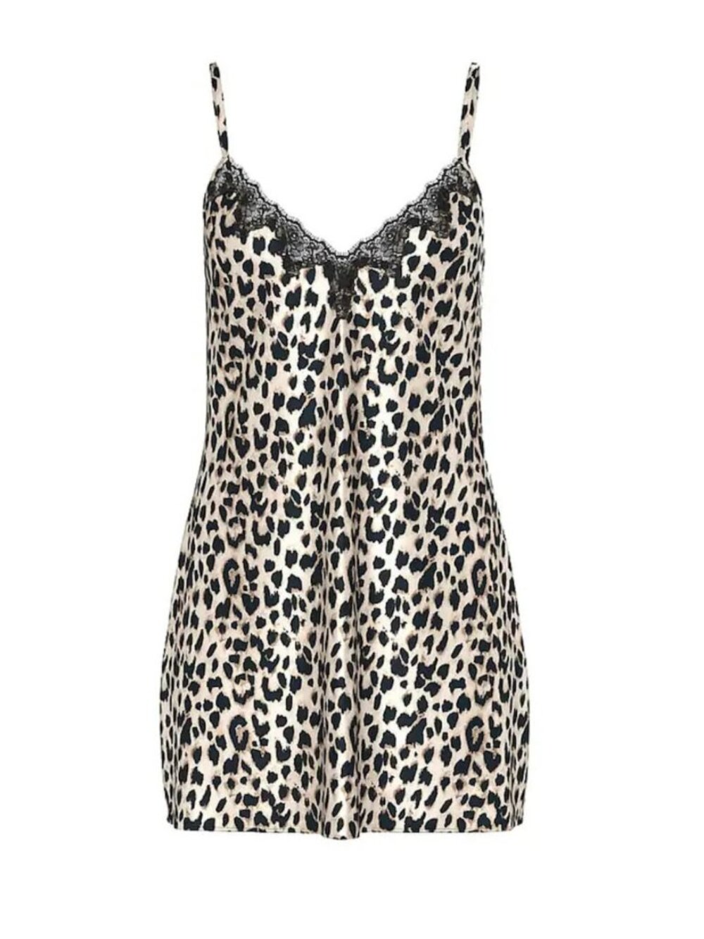 New! Victoria's Secret Leopard Satin Lace Trim Slip Mini Dress 50363